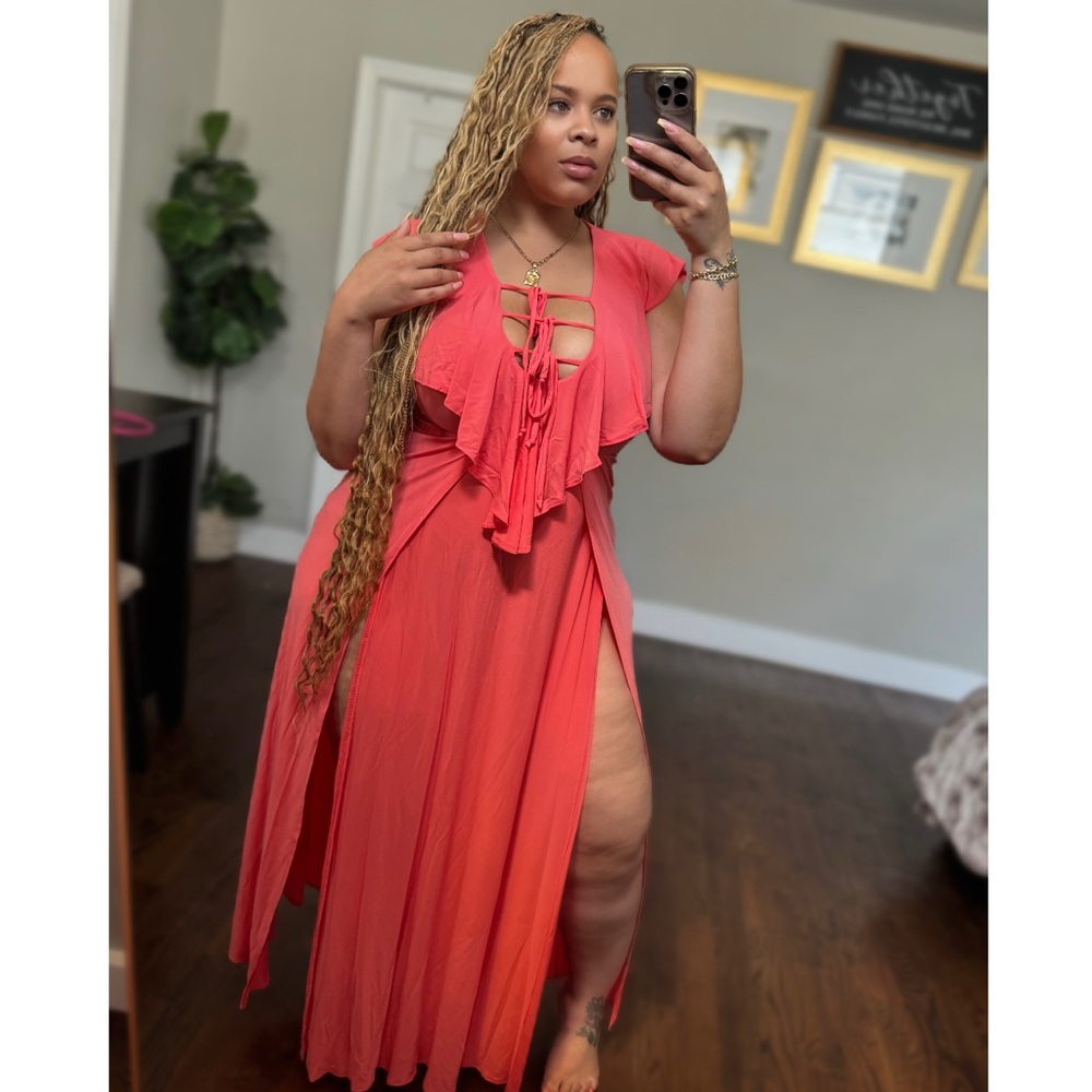 Elegant Coral Maxi Dress